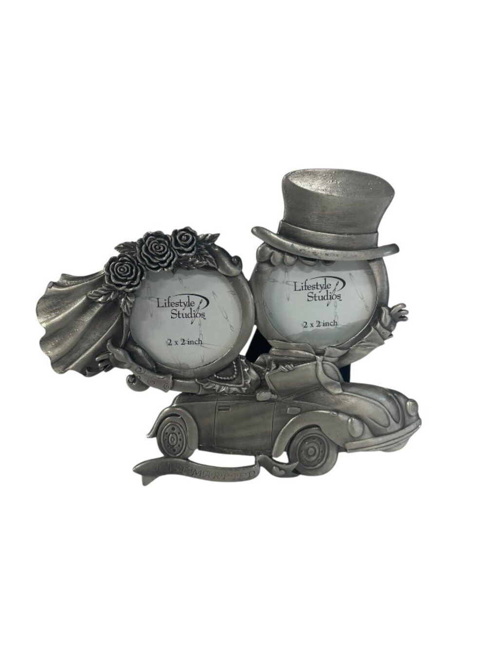 Lifestyle Studios Just Married Wedding Double Photo Frame Pewter Bride Groom Car